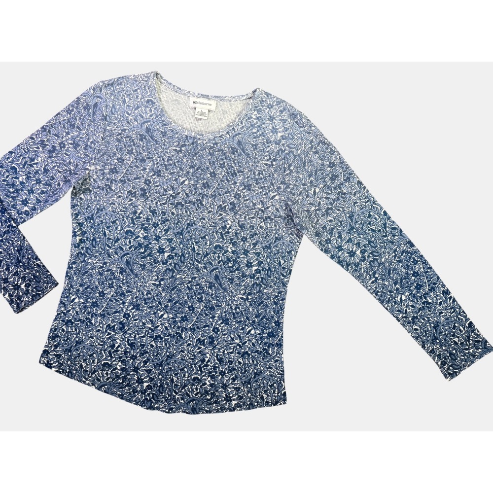 Liz Claiborne Blue Botanical Paisley Knit Top Large Long Sleeve